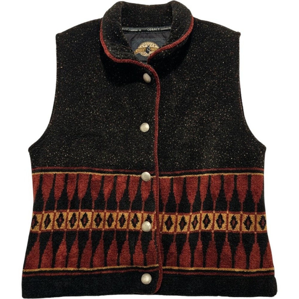 County Clothing Cheyenne Collection Vest Women Lg Black Rust Southwestern Fleece